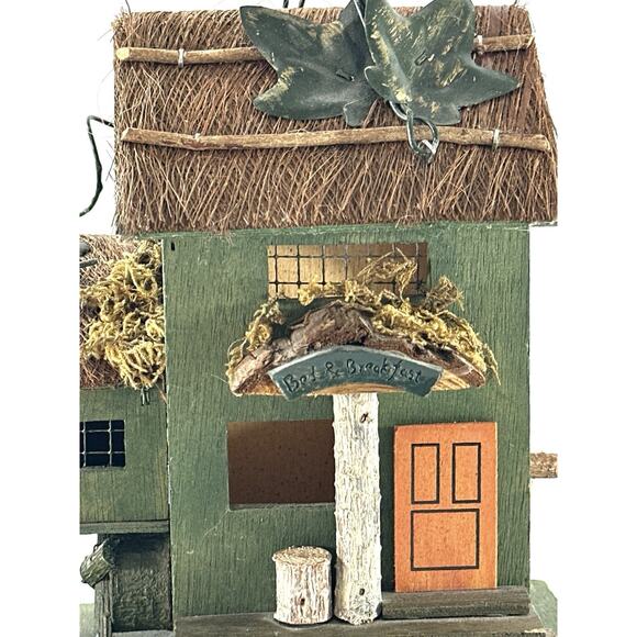 Rustic Bed & Breakfast Birdhouse Cottage Handmade Folk Art Wood Decor 8” - Picture 6 of 7